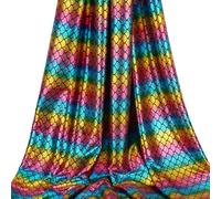 FINGERINSPIRE Tissu écailles de sirène 100x150cm Hologramme irisé Tissu écailles de poisson Pas d'élasticité Couleur arc-en-ciel Spandex scintillant Tissu imprimé sirène pour la couture