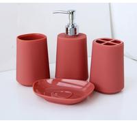 Fingey Ensemble de 4 accessoires de salle de bain au design moderne, porte-savon, porte-brosse à dents, distributeur de savon, tasse de rinçage (blanc) (rose foncé)