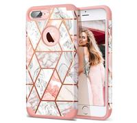 Fingic Coque intégrale pour iPhone 8 Plus iPhone 7 Plus Motif marbre doré rose gold