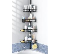 FINIBO Étagère de douche télescopique sans perçage - Étagère télescopique avec 4 étagères d'angle de douche - De 100 à 300 cm - Réglable - Noire