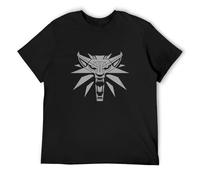 finire Men's White Wolf Witcher 3: Wild Hunt Cotton Short Sleeve T Shirts Black L
