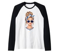 Finish Girl Messy Bun Drapeau Finlande Bandana Lunettes de Soleil Voyage Manche Raglan