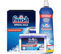 Finish Kit d'entretien pour lave-vaisselle - Produit de rinçage 800ml, Sel spécial 1,2kg, Nettoyant en profondeur pour machine 250ml