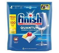 Finish Quantum Infinity Shine Lot de 100 tablettes pour lave-vaisselle Citron Sparkle Puissantes tablettes de détergent Clean & Shine résistantes aux taches de graisse