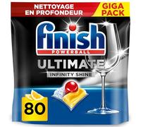 Finish Ultimate Infinity Shine Pastilles Lave-Vaisselle Citron, Imbattable contre les taches tenaces, 80 capsules