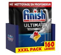 Finish Ultimate Infinity Shine Pastilles Lave-Vaisselle Citron, Imbattable contre les taches tenaces, 160 capsules