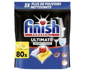 Finish Ultimate Infinity Shine Pastilles Lave-Vaisselle Citron, Imbattable contre les taches tenaces, 80 capsules