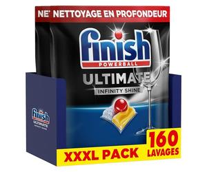 Finish Ultimate Infinity Shine Pastilles Lave-Vaisselle Citron, Imbattable contre les taches tenaces, 160 capsules