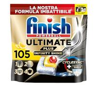 Finish Ultimate Plus, infinity Shine Citrus, tablettes pour lave-vaisselle pour un nettoyage intense, dégraissant et brillance avec bouclier de protection, 105 capsules Finish