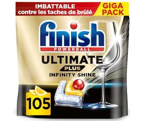 Finish Ultimate Plus Infinity Shine Pastilles Lave-Vaisselle Citron, Propreté Intense & Brillance Étincelante,105 capsules