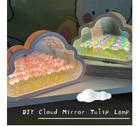 Finished Product Cloud Mirror Tulip Lamp Simulation Flowers Bedroom Lamps Tulips Mirror Night Light Birthday Gifts Home Decor