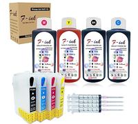 FINK Cartouche d'encre Rechargeable et Encre de Bouteille 4x100ml Compatible pour Epson 18XL, Fonctionne avec Expression Home XP-30 XP-102 XP-202 XP-302 XP-402 XP-105 XP-402 XP-305 XP-405 XP-405WH