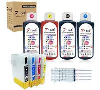 FINK Cartouche d'encre Rechargeable T1285 & Bouteille d'encre 4x100ml Compatible avec Les Stylets S22 SX125 SX130W SX420W SX420W SX440W SX430W SX425W SX435W SX438W SX445W BX305F SX230 Imprimante