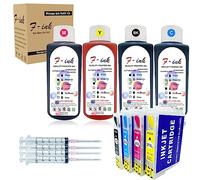 FINK Encre Rechargeable 27XL et Encre de Bouteille 4X 100 ML Compatible avec Les encres Epson 27 ou 27XL, Compatible avec Workforce WF-7110DTW WF-7610DWF WF-7620DTWF WF-7720DTWF WF-7210DTWF