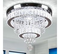 Finktonglan 15,7 pouces lustre en cristal, moderne 2 pièces K9 cristal anneau lumière, semi - encastré plafonnier 6500k, salle à manger lustre chambre salon couloir (blanc froid)
