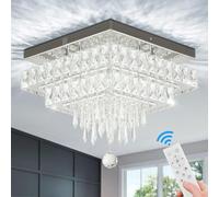 Finktonglan Lampes à pampilles en cristal incomparables, éclairage moderne de plafond en verre avec télécommande, plafonnier carré pour salle à manger, chambres, entrée, salon
