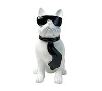 FINLALO Statue de bouledogue en résine, sculpture de chien décorative avec lunettes de soleil, bouledogue français pour chambre à coucher, salon (blanc)