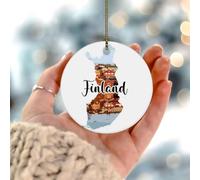 Finlande Ornements à suspendre Contemporain Célèbre Architecture Européenne Arbre de Noël Rond Ornement Céramique Personnalisé Nation' Art Print Landmark Cadeau Boule de Noël pour Vacances Festives