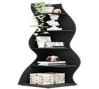 Finmind Étagère d'angle moderne à 5 niveaux petite bibliothèque d'angle élégante avec forme unique pour le salon Noir