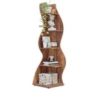 Finmind Étagère d'angle Moderne à 5 Niveaux Petite Bibliothèque d'angle élégante avec Forme Unique pour la Maison Bureau Marron