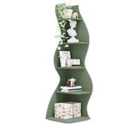 Finmind Étagère d'angle Moderne à 5 Niveaux Petite Bibliothèque d'angle élégante avec Forme Unique pour la Maison Bureau Vert