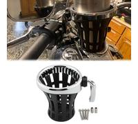 FINMOKAL Porte-gobelet universel pour guidon de moto avec panier en maille en caoutchouc monté pour Harley Touring Road Glide Sportster 1996+, chrome + noir