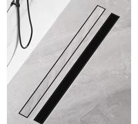 Finmrys Caniveau de douche 120 cm noir mat carrelé extra plat en acier inoxydable - Kit complet d'écoulement de douche - Siphon à 360 ° avec filtre à cheveux - Tailles 30 cm à 120 cm