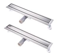 Finmrys Caniveau de douche 60 cm extra plat à carreler en acier inoxydable siphon de sol de douche avec arrêt des odeurs et passoire à cheveux siphon de douche pour salle de bain ensemble complet