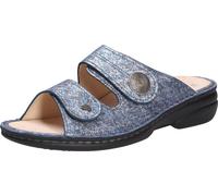 Finn Comfort Sansibar, Femme, mule, jeans, cuir, semelles orthopédiques, confortable - Chaussures femme mule / séparateur d'orteils, bleu, cuir (strada)