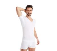 FINN T-Shirt Anti-Transpiration pour Hommes avec col en V et Patchs intégrés aux aisselles pour la Forte Transpiration - Maillot de Corps Contre Les odeurs et Les Taches de Sueur Blanc L