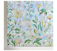 FINNEZ Film Occultant Fenêtre - Anti Regard Electrostatique Vitre, Films de Fenetre Statique Opaque, Arc-en-Ciel à Motifs Floraux pour Vitre pour Maison Salle Bain Chambre Cuisine 60x400 cm