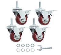 Finnhomy Swivel Caster Wheels 2 Inch Heavy Duty Threaded Stem Casters 5/16"- 18 x 1 with Brake Set of 4 Premium Polyurethane Wheels PU Load Bearing 800 Lbs Anti-wear Smooth Casters, Red