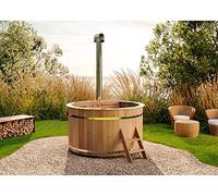 FinnTherm Bergen Cuve de bain en bois Ø 180 x 110 cm avec poêle en acier inoxydable 22 kW et échelle d'entrée pour 5-6 personnes Piscine, cuve de bain à bulles