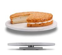 Fino Casa Plateau Rotatif en Marbre Rond - à Gâteau, Saucisse, Fromage - de Service Avec Pied - Blanc - Tournant - Présentoir