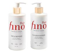 fino Hair Set Premium - Shampooing + après-shampoing naturels à l’aloe vera, huile d’argan, biotine & kératine - Cheveux secs, abîmés, brillants - Sans silicone ni parabène