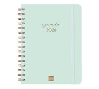 Finocam Agenda à spirale 2026 semainier horizontal de janvier à décembre (12 mois) | Agenda annuel 2026 avec élastique | Spirale double couverture rigide Menthe