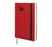 Finocam Agenda 2026 1 jour par page | janvier à décembre (12 mois) | Agenda annuel 2026 avec élastique et bande à pointillés | Couverture souple Dynamic Mara - Rouge - Catalan