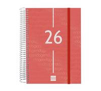 Finocam Agenda à spirale 2026 1 jour par page | janvier à décembre (12 mois) | Agenda annuel 2026 avec élastique | Couverture en polypropylène à spirale Year - Rouge - Catalan