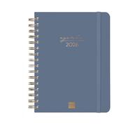 Finocam Agenda à spirale 2026 1 jour par page | janvier à décembre (12 mois) | Agenda annuel 2026 avec élastique | Spirale double couverture rigide à spirale Alma - Bleu catalan