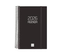 Finocam Agenda à spirale 2026 1 jour par page | janvier à décembre (12 mois) | Agenda annuel 2026 avec élastique, couverture en polypropylène à spirale opaque, noir, espagnol