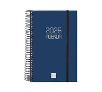 Finocam Agenda à spirale 2026 1 jour par page | janvier à décembre (12 mois) | Agenda annuel 2026 avec élastique, couverture en polypropylène à spirale opaque, bleu, espagnol