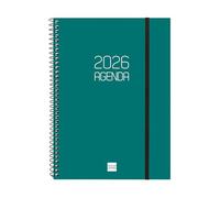 Finocam Agenda à spirale 2026 avec vue hebdomadaire horizontale | janvier à décembre (12 mois) | Agenda annuel 2026 avec élastique | Couverture en polypropylène à spirale opaque - Vert basque