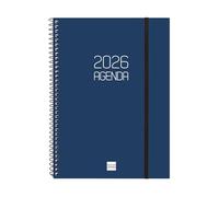 Finocam Agenda à spirale 2026 avec vue hebdomadaire horizontale | janvier à décembre (12 mois) | Agenda annuel 2026 avec élastique, couverture en polypropylène à spirale opaque, bleu catalan