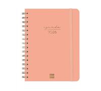 Finocam Agenda à spirale 2026 avec vue hebdomadaire horizontale | janvier à décembre (12 mois) | Agenda annuel 2026 avec élastique, double couverture rigide, corail, espagnol
