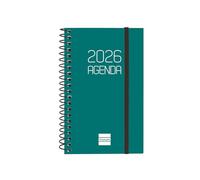 Finocam Agenda à spirale 2026 avec vue hebdomadaire horizontale | janvier à décembre (12 mois) | Agenda annuel 2026 avec élastique, couverture en polypropylène à spirale opaque, vert catalan