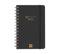 Finocam Agenda à spirale 2026 avec vue hebdomadaire horizontale | janvier - décembre (12 mois) | Agenda annuel 2026 avec élastique, double couverture rigide, noir