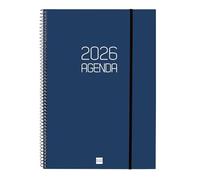 Finocam Agenda à spirale 2026 avec vue horizontale hebdomadaire | janvier à décembre (12 mois) | Agenda A4 annuel 2026 avec élastique | Couverture en polypropylène à spirale Basics Opaque - Bleu