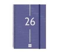 Finocam Agenda à spirale 2026 horizontal hebdomadaire de janvier à décembre (12 mois) | Agenda annuel 2026 avec élastique | Couverture en polypropylène à spirale Year - Bleu - Euskera