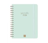 Finocam Agenda à spirale 2026 semainier horizontal de janvier à décembre (12 mois) | Agenda annuel 2026 avec élastique | Spirale double couverture rigide Menthe