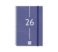 Finocam Agenda à spirale 2026 semainier horizontal de janvier à décembre (12 mois) avec élastique et couverture en polypropylène à spirale Bleu catalan